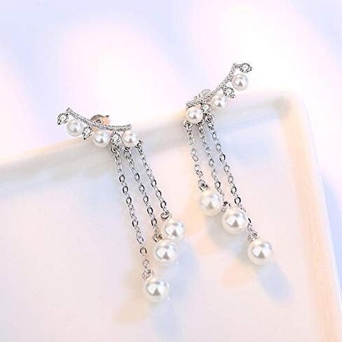 مستلزمات صناعة المجوهرات من SUKKCCNO أقراط متدلية من الفضة الإسترليني عيار 925 مع AAA قطع مستديرة مكعب زركونيا قطرة من لؤلؤ المياه العذبة المستزرعة أقراط متدلية للنساء هدية مجوهرات in Kuwait