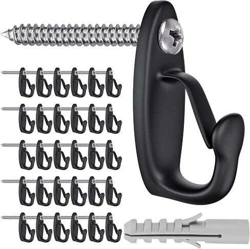 SELEWARE 15PCS Screw in Hooks for Hanging Outdoor String Lights, Windproof Christmas Light Hanger Hooks, Black Wall Hooks for Patio Gazebo Fence to Hang Party Fairy Wire Lights, Plants, Wind Chimes in Saudi Arabia