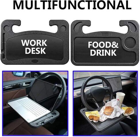طاولة مكتب عجلة قيادة السيارة المحمولة متعددة الوظائف من INTOR، صواني مزدوجة الجوانب لعجلة القيادة، حامل طاولة للكمبيوتر المحمول يناسب معظم عجلات قيادة المركبات للسفر in Kuwait