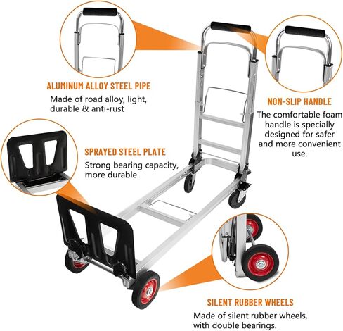 3 in 1 Aluminum Hand Truck Dolly Convertible Heavy Duty 460lbs Capacity Folding Hand Truck with 6’’ Rubber Wheels and Telescoping Handles Multi-Position Dolly Platform Hand Cart in Kuwait