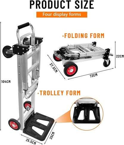 3 in 1 Aluminum Hand Truck Dolly Convertible Heavy Duty 460lbs Capacity Folding Hand Truck with 6’’ Rubber Wheels and Telescoping Handles Multi-Position Dolly Platform Hand Cart in Kuwait