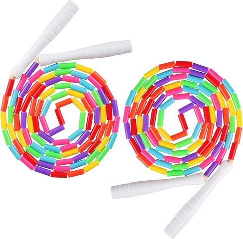 fezog 2 حزمة قوس قزح مطرز للأطفال القفز حبل، مجزأة تخطي حبل للأطفال البالغين، حبل خالية من التشابك تخطي حبل القفز الطفل لتدريب اللياقة البدنية in Kuwait