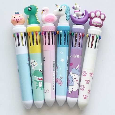 sencoo 6 pack 10-in-1 Multicolor Ballpoint Pen 10 Colors Cute Cartoon Barrel Ballpoint Pen for Office School Supplies Students Prize Unicorn Flamingo Pig Animal Children Gift in Saudi Arabia