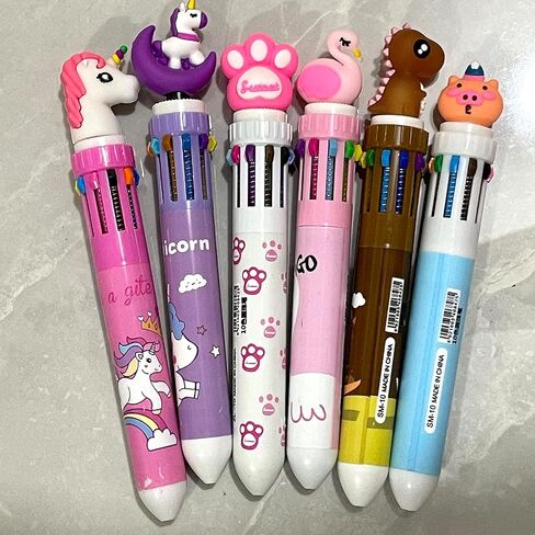 sencoo 6 pack 10-in-1 Multicolor Ballpoint Pen 10 Colors Cute Cartoon Barrel Ballpoint Pen for Office School Supplies Students Prize Unicorn Flamingo Pig Animal Children Gift in Saudi Arabia