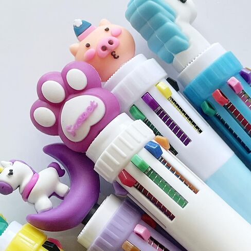 sencoo 6 pack 10-in-1 Multicolor Ballpoint Pen 10 Colors Cute Cartoon Barrel Ballpoint Pen for Office School Supplies Students Prize Unicorn Flamingo Pig Animal Children Gift in Saudi Arabia