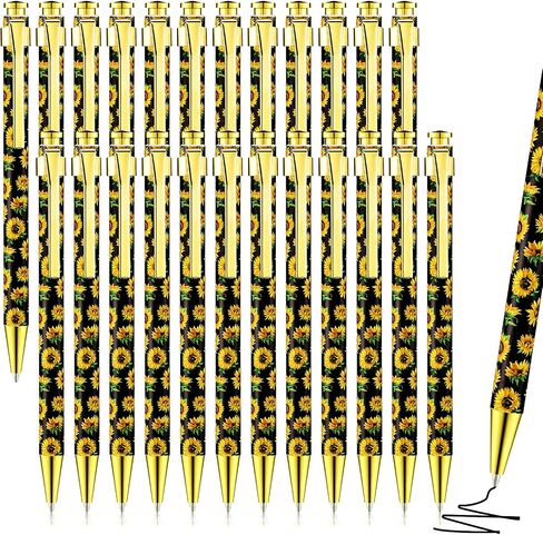 Yexiya 12 Pieces Sunflower Pens Ballpoint Pens Click Ball Pens Reusable Retractable Journaling Pens Sunflower Party Favors Black Ink Medium Point 1.0 mm Gift Pens for School Office Women and Men in Saudi Arabia