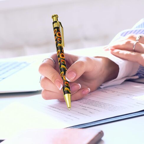 Yexiya 12 Pieces Sunflower Pens Ballpoint Pens Click Ball Pens Reusable Retractable Journaling Pens Sunflower Party Favors Black Ink Medium Point 1.0 mm Gift Pens for School Office Women and Men in Saudi Arabia
