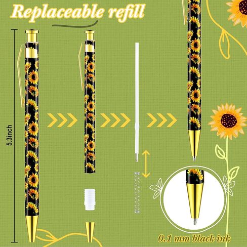 Yexiya 12 Pieces Sunflower Pens Ballpoint Pens Click Ball Pens Reusable Retractable Journaling Pens Sunflower Party Favors Black Ink Medium Point 1.0 mm Gift Pens for School Office Women and Men in Saudi Arabia