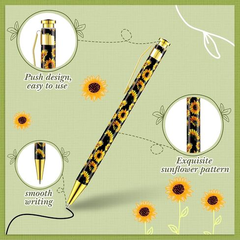 Yexiya 12 Pieces Sunflower Pens Ballpoint Pens Click Ball Pens Reusable Retractable Journaling Pens Sunflower Party Favors Black Ink Medium Point 1.0 mm Gift Pens for School Office Women and Men in Saudi Arabia