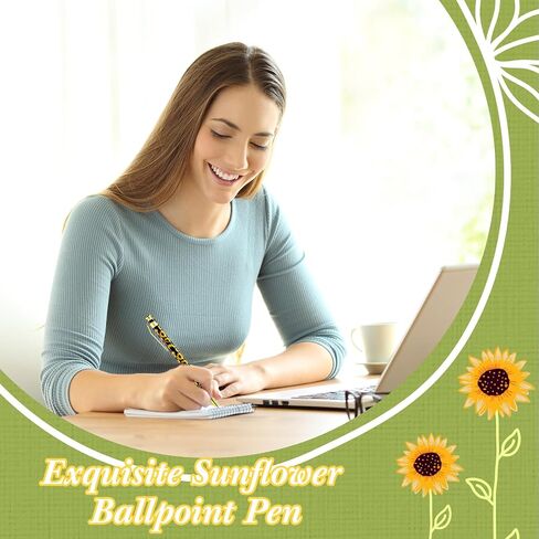 Yexiya 12 Pieces Sunflower Pens Ballpoint Pens Click Ball Pens Reusable Retractable Journaling Pens Sunflower Party Favors Black Ink Medium Point 1.0 mm Gift Pens for School Office Women and Men in Saudi Arabia