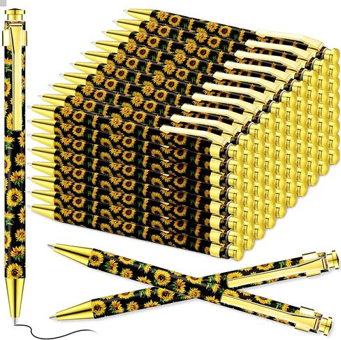Yexiya 12 Pieces Sunflower Pens Ballpoint Pens Click Ball Pens Reusable Retractable Journaling Pens Sunflower Party Favors Black Ink Medium Point 1.0 mm Gift Pens for School Office Women and Men in Saudi Arabia