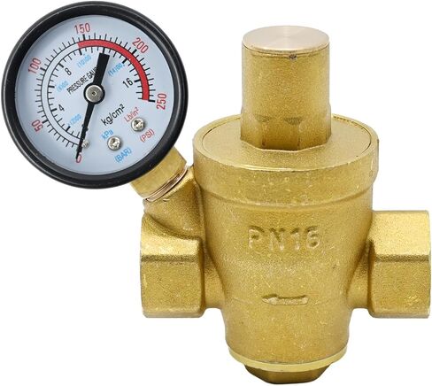 Water Pressure Regulator DN15 1/2" with Gauge Pressure Reducer Valve Adjustable Pressure Reducer for Most Tap Water Equipment (DN15 1/2inch) in Saudi Arabia