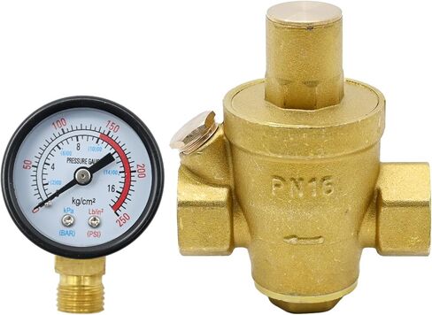 Water Pressure Regulator DN15 1/2" with Gauge Pressure Reducer Valve Adjustable Pressure Reducer for Most Tap Water Equipment (DN15 1/2inch) in Saudi Arabia