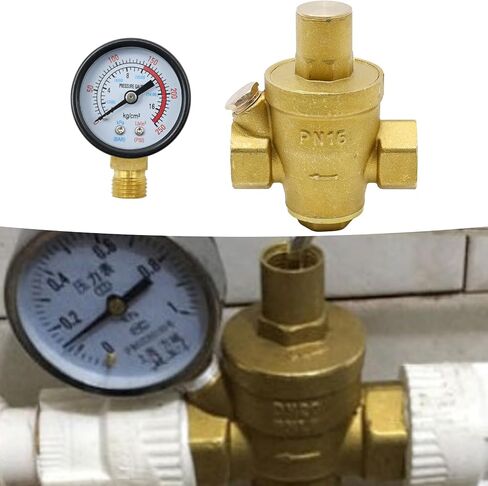 Water Pressure Regulator DN15 1/2" with Gauge Pressure Reducer Valve Adjustable Pressure Reducer for Most Tap Water Equipment (DN15 1/2inch) in Saudi Arabia