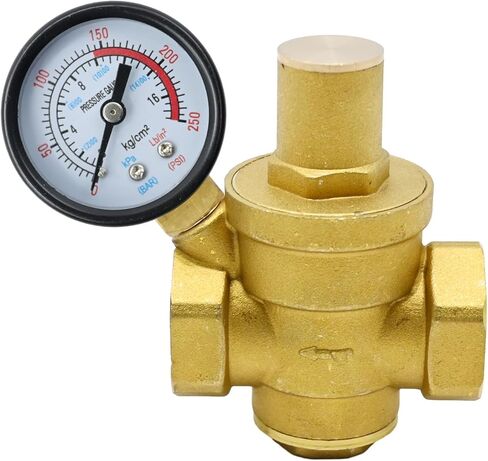 Water Pressure Regulator DN15 1/2" with Gauge Pressure Reducer Valve Adjustable Pressure Reducer for Most Tap Water Equipment (DN15 1/2inch) in Kuwait