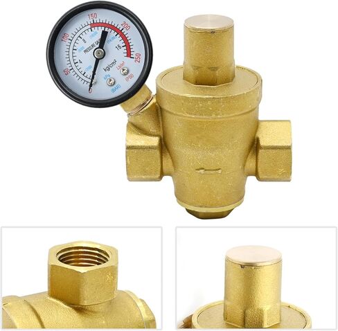 Water Pressure Regulator DN15 1/2" with Gauge Pressure Reducer Valve Adjustable Pressure Reducer for Most Tap Water Equipment (DN15 1/2inch) in Kuwait