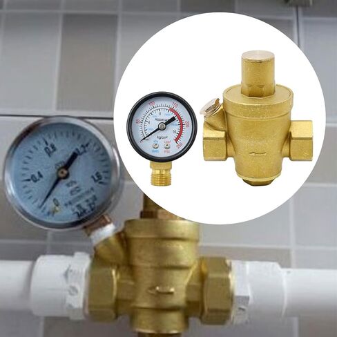 Water Pressure Regulator DN15 1/2" with Gauge Pressure Reducer Valve Adjustable Pressure Reducer for Most Tap Water Equipment (DN15 1/2inch) in Kuwait