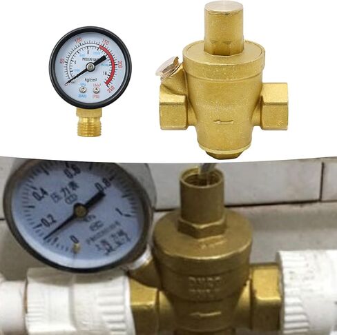 Water Pressure Regulator DN15 1/2" with Gauge Pressure Reducer Valve Adjustable Pressure Reducer for Most Tap Water Equipment (DN15 1/2inch) in Kuwait