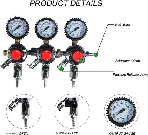 LUCKEG Secondary Regulator 3 Gauge Regulator three products - With triple 5/16" barbs 0-100 PSI Beer Regulator Gauge for Greater Dispensing Control for Home Brewing in Kuwait