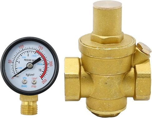 Water Pressure Regulator DN15 1/2" with Gauge Pressure Reducer Valve Adjustable Pressure Reducer for Most Tap Water Equipment (DN15 1/2inch) in Kuwait