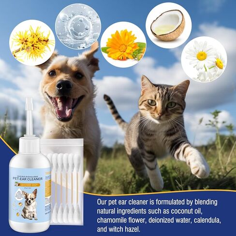 هافينفلاي منظف الأذن للكلاب والقطط، 4 أوقية. - قطرات لطيفة للعناية بالأذن، وتخفيف الحكة، وتلطيف الالتهاب، وإزالة الشمع، والرائحة. تتضمن 10 مسحات قطنية in Kuwait