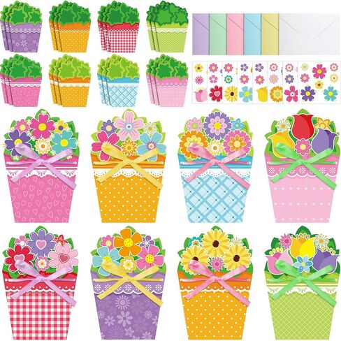 Pasimy 24 Sets Card Making Kits DIY Handmade Greeting Card Kits for Kids with Flowers Stickers Envelopes Ribbon for Preschool Primary School Kids Classroom Mother's Day Make Your Own Crafts Gifts in Saudi Arabia