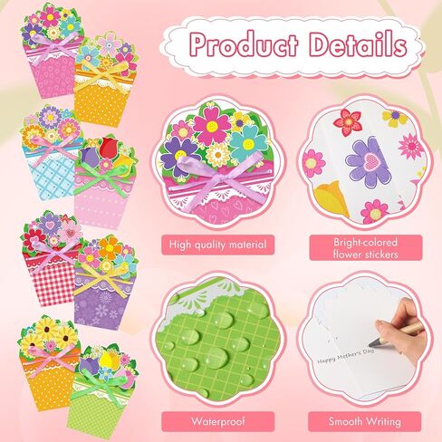 Pasimy 24 Sets Card Making Kits DIY Handmade Greeting Card Kits for Kids with Flowers Stickers Envelopes Ribbon for Preschool Primary School Kids Classroom Mother's Day Make Your Own Crafts Gifts in Saudi Arabia