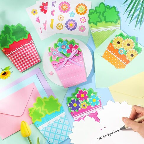 Pasimy 24 Sets Card Making Kits DIY Handmade Greeting Card Kits for Kids with Flowers Stickers Envelopes Ribbon for Preschool Primary School Kids Classroom Mother's Day Make Your Own Crafts Gifts in Saudi Arabia