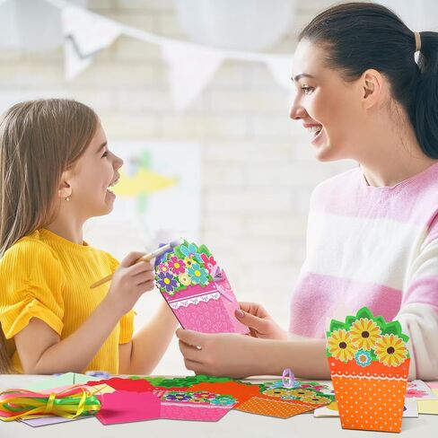 Pasimy 24 Sets Card Making Kits DIY Handmade Greeting Card Kits for Kids with Flowers Stickers Envelopes Ribbon for Preschool Primary School Kids Classroom Mother's Day Make Your Own Crafts Gifts in Saudi Arabia