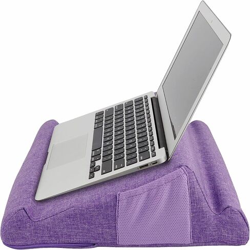 THE DUO Laptop 2.0 - وسادة كمبيوتر محمول من إسفنج الذاكرة مع جيوب جانبية - مكتب كمبيوتر محمول محمول مع عرض متعدد الزوايا للسفر والعمل من المنزل - أرجواني، 15.75 × 13.75 × 4 بوصات in Saudi Arabia