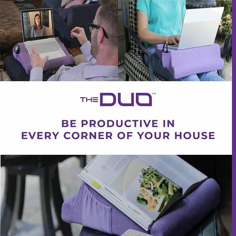THE DUO Laptop 2.0 - وسادة كمبيوتر محمول من إسفنج الذاكرة مع جيوب جانبية - مكتب كمبيوتر محمول محمول مع عرض متعدد الزوايا للسفر والعمل من المنزل - أرجواني، 15.75 × 13.75 × 4 بوصات in Saudi Arabia