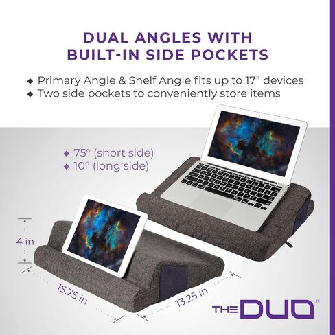 THE DUO Laptop 2.0 - وسادة كمبيوتر محمول من إسفنج الذاكرة مع جيوب جانبية - مكتب كمبيوتر محمول محمول مع عرض متعدد الزوايا للسفر والعمل من المنزل - أرجواني، 15.75 × 13.75 × 4 بوصات in Saudi Arabia