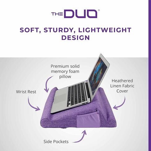 THE DUO Laptop 2.0 - وسادة كمبيوتر محمول من إسفنج الذاكرة مع جيوب جانبية - مكتب كمبيوتر محمول محمول مع عرض متعدد الزوايا للسفر والعمل من المنزل - أرجواني، 15.75 × 13.75 × 4 بوصات in Saudi Arabia