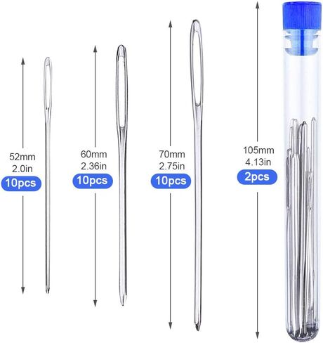 إبر الخياطة اليدوية، 30 إبرة خياطة كبيرة للعين مع 3 مقاسات، إبر حياكة من الفولاذ غير اللامع مع زجاجتين شفافتين لأداة التطريز اليدوية للاستخدام اليدوي in Kuwait