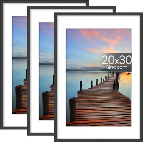 Sindcom 20x30 Poster Frame 3 Pack, Picture Frames with Detachable Mat for 16x24 Prints, Horizontal and Vertical Hanging Hooks for Wall Mounting, Charcoal Gray Photo Frame for Gallery Home Décor in Saudi Arabia