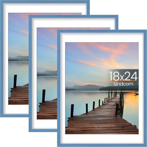 Sindcom 20x30 Poster Frame 3 Pack, Picture Frames with Detachable Mat for 16x24 Prints, Horizontal and Vertical Hanging Hooks for Wall Mounting, Charcoal Gray Photo Frame for Gallery Home Décor in Saudi Arabia