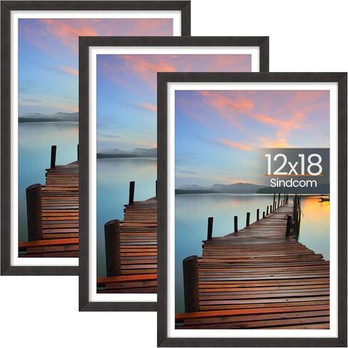Sindcom 20x30 Poster Frame 3 Pack, Picture Frames with Detachable Mat for 16x24 Prints, Horizontal and Vertical Hanging Hooks for Wall Mounting, Charcoal Gray Photo Frame for Gallery Home Décor in Saudi Arabia