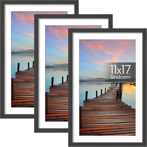 Sindcom 20x30 Poster Frame 3 Pack, Picture Frames with Detachable Mat for 16x24 Prints, Horizontal and Vertical Hanging Hooks for Wall Mounting, Charcoal Gray Photo Frame for Gallery Home Décor in Saudi Arabia