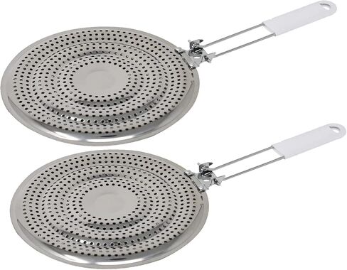 HOME-X Heat Diffusers for Gas Stove or Electric Stove, Flame Guard, Simmer Plates, Folding Handle, Set of 2, 15 1/4" L x 8" W x 1/2" H, Stainless-Steel in Saudi Arabia