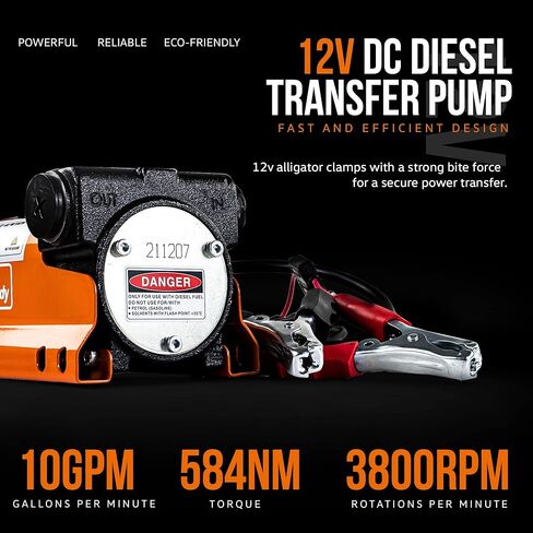 مجموعة مضخة نقل الديزل فائقة الاستخدام 10GPM/40LPM شديدة التحمل كهربائية محمولة بتيار مستمر 12 فولت تتضمن: فوهة يدوية من الألومنيوم، خرطوم توصيل وشفط مع فلتر (ليس للبنزين) in Kuwait