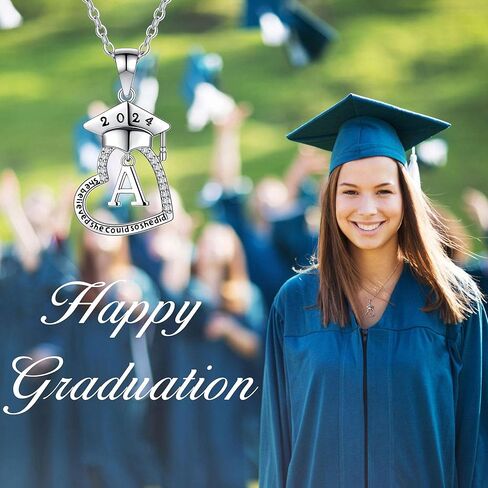 هدايا التخرج لها، فئة 2024 هدايا التخرج من الكلية في المدرسة الثانوية للابنة أفضل الأصدقاء، قلادات التخرج الأولية على شكل قلب مكعبة زركونيا مطلية بالذهب عيار 14 قيراط للنساء والفتيات مجوهرات in Kuwait