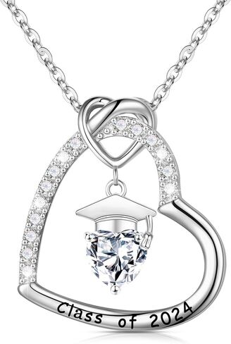 Turandoss 2024 Graduation Gifts for Her - S925 Sterling Silver Heart Birthstone Graduation Cap Necklace Class of 2024 College High School Masters Degree Graduation Gifts for Teens Girls Daughter Niece in Kuwait