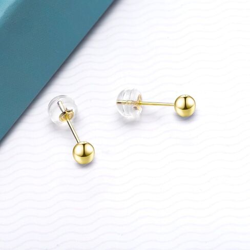 18k Gold 5MM Ball Earrings and 6MM Freshwater Cultured Pearl Stud Earrings for Women in Saudi Arabia
