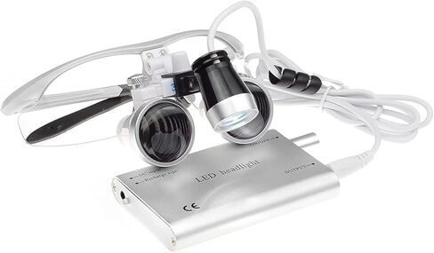 3W LED رئيس ضوء مصباح الجراحية مجهر Loupes 3.5X 420 مجهر Loupes المكبر نظارات LED رئيس ضوء الزجاج البصري صندوق الألومنيوم (فضي) in Saudi Arabia