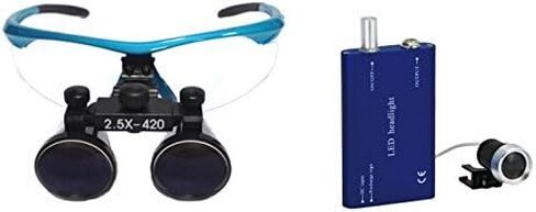 قوة الأسنان 2.5 × 420 مم عدسة مكبرة للأسنان الجراحية مجهر العدسة المكبر ضوء الرأس (أزرق) in Kuwait