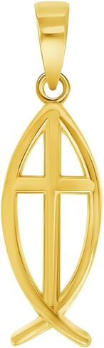 14k Yellow Gold Ichthus Cross Charm Christian Fish Symbol Pendant in Saudi Arabia