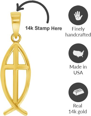 14k Yellow Gold Ichthus Cross Charm Christian Fish Symbol Pendant in Saudi Arabia