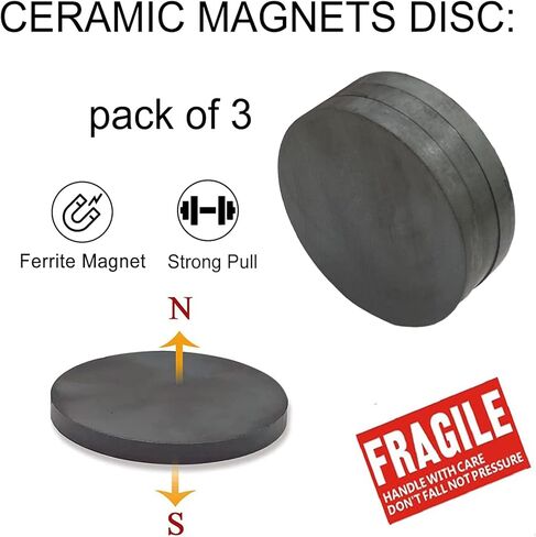 قرص مغناطيس سيراميك 2.83 بوصة × 1/3 بوصة درجة 8، مغناطيس فريت قوي للصناعات اليدوية والمشروعات العلمية والمدرسية، عبوة من 3 قطع in Kuwait
