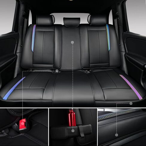 أغطية مقاعد السيارة من جلد نابا من CAR PASS مجموعة كاملة، 5 مقاعد أغطية مقاعد عالمية للسيارات، غطاء مقعد أمامي وخلفي فاخر مقاوم للماء لشاحنة بيك اب سيدان SUV، حرباء قوس قزح سوداء in Kuwait
