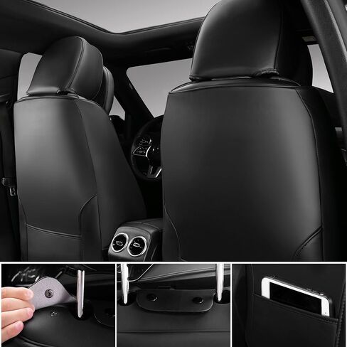 أغطية مقاعد السيارة من جلد نابا من CAR PASS مجموعة كاملة، 5 مقاعد أغطية مقاعد عالمية للسيارات، غطاء مقعد أمامي وخلفي فاخر مقاوم للماء لشاحنة بيك اب سيدان SUV، حرباء قوس قزح سوداء in Kuwait